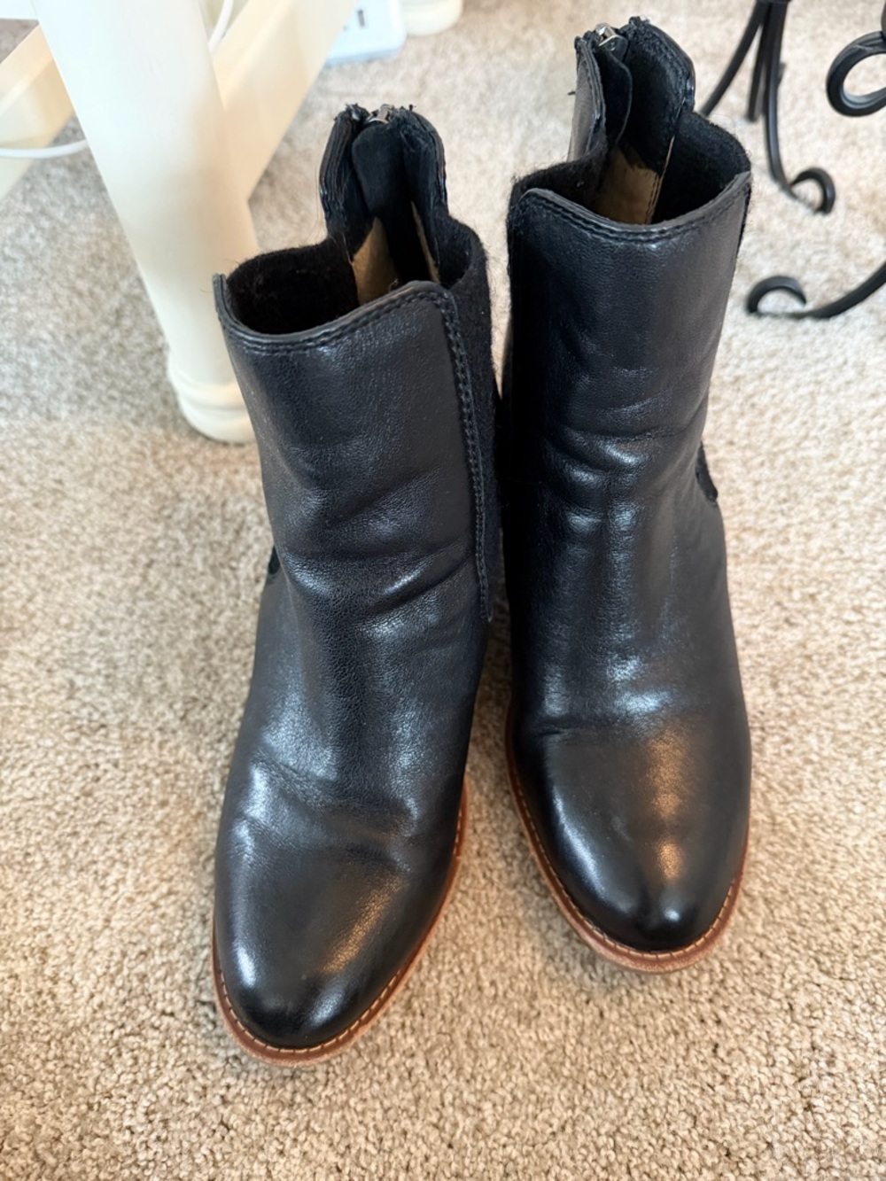 Sofft Black Leather Ankle Booties with Brown Trim